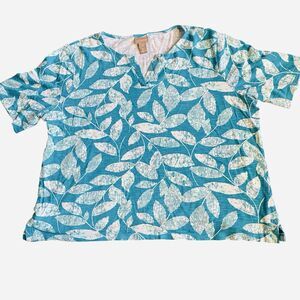 Chico's Horizon Stud-Trimmed Soft Knit Tee Cozumel (Teal) Blue Sz 3 (XL/16)